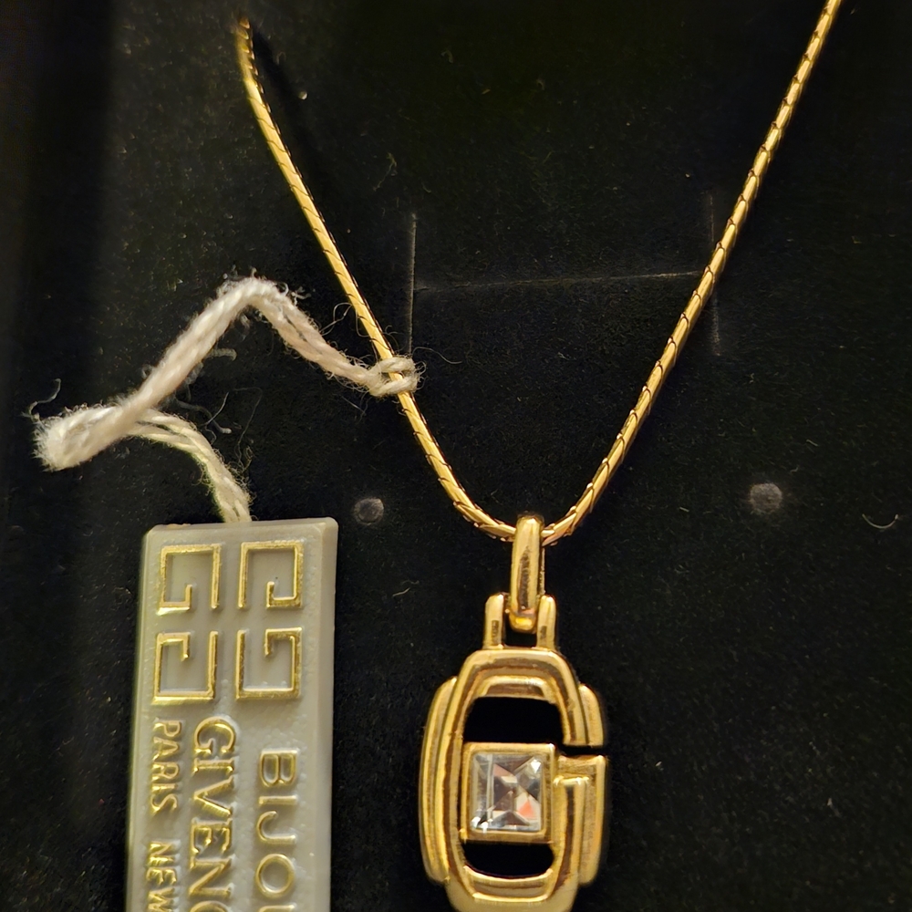 Givenchy Gold Necklace with Clear Gem